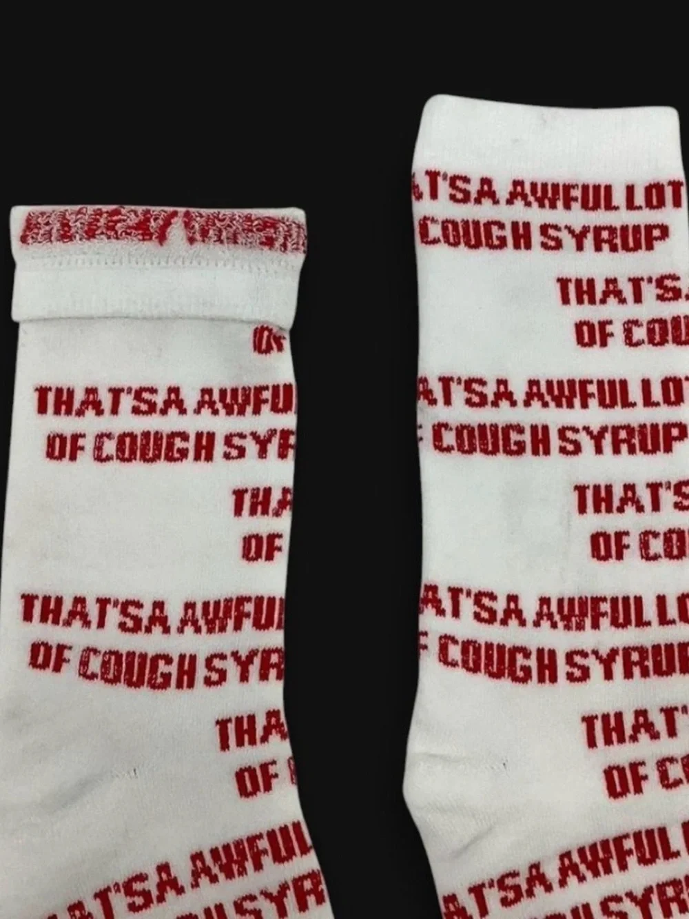 THAT'S A AWFUL LOT OF COUGH SYRUP RED/WHITE SOCKS ONE SIZE NEW